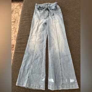 Stylish Denim by Flyingtomatie size Large button & bow tie Wide-Leg Jeans Women